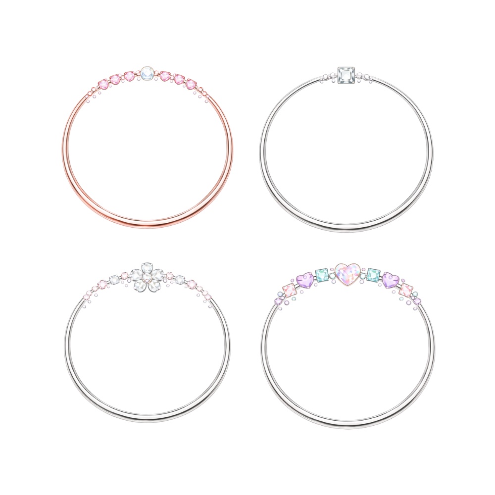 【アイコンリング】ハート&宝石 ミニマルジュエルリング 4点セット|透過PNG|ピンク・シルバー|上品かわいい