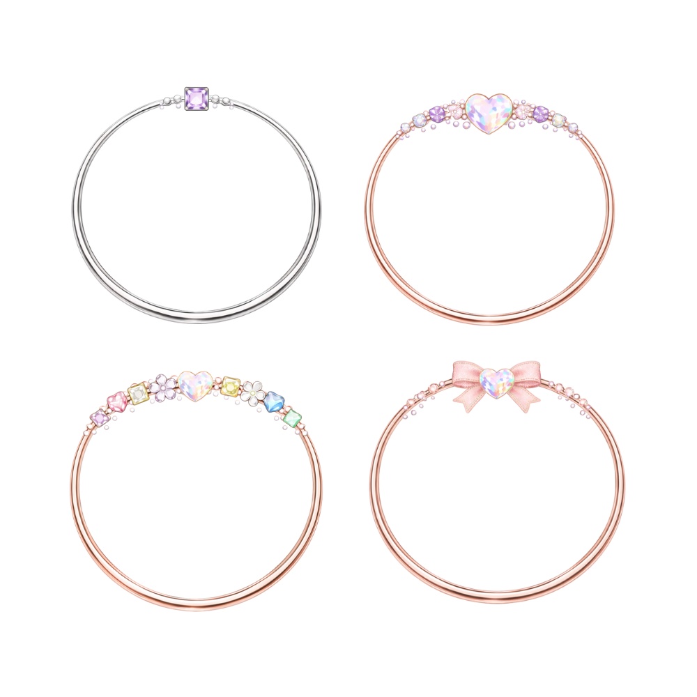 【アイコンリング】ハート&ジュエル プリンセスリング 4点セット|ピンクゴールド・シルバー|透過PNG