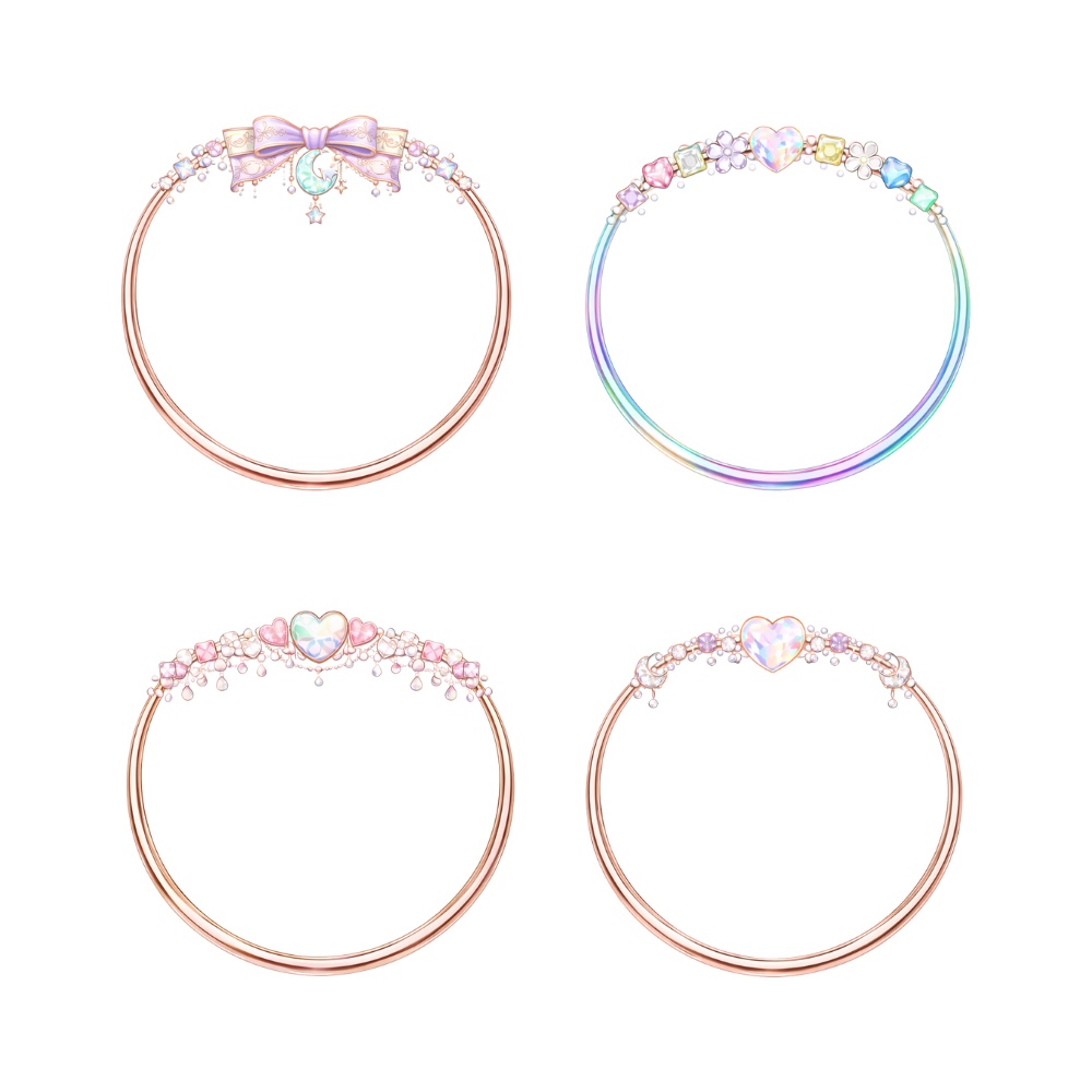 【アイコンリング】ムーン&ハート・オーロラプリンセス|透過PNG|4点セット|月 星 ハート ジュエル|上品ファンタジー