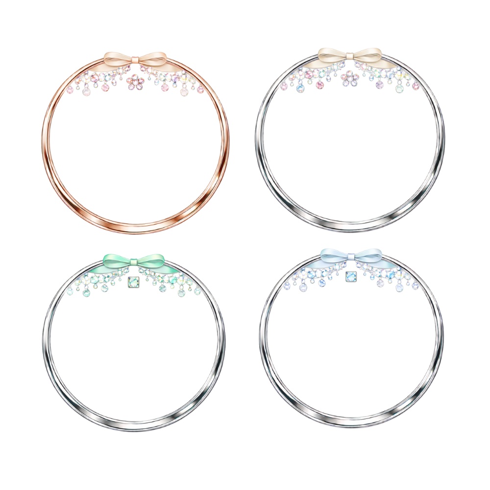 【アイコンリング】リボン×ジュエル 上品プリンセス 4点セット|透過PNG