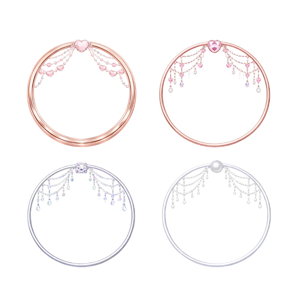 【アイコンリング】ハート&パール ガーランド 4点セット|姫系・上品・透過PNG