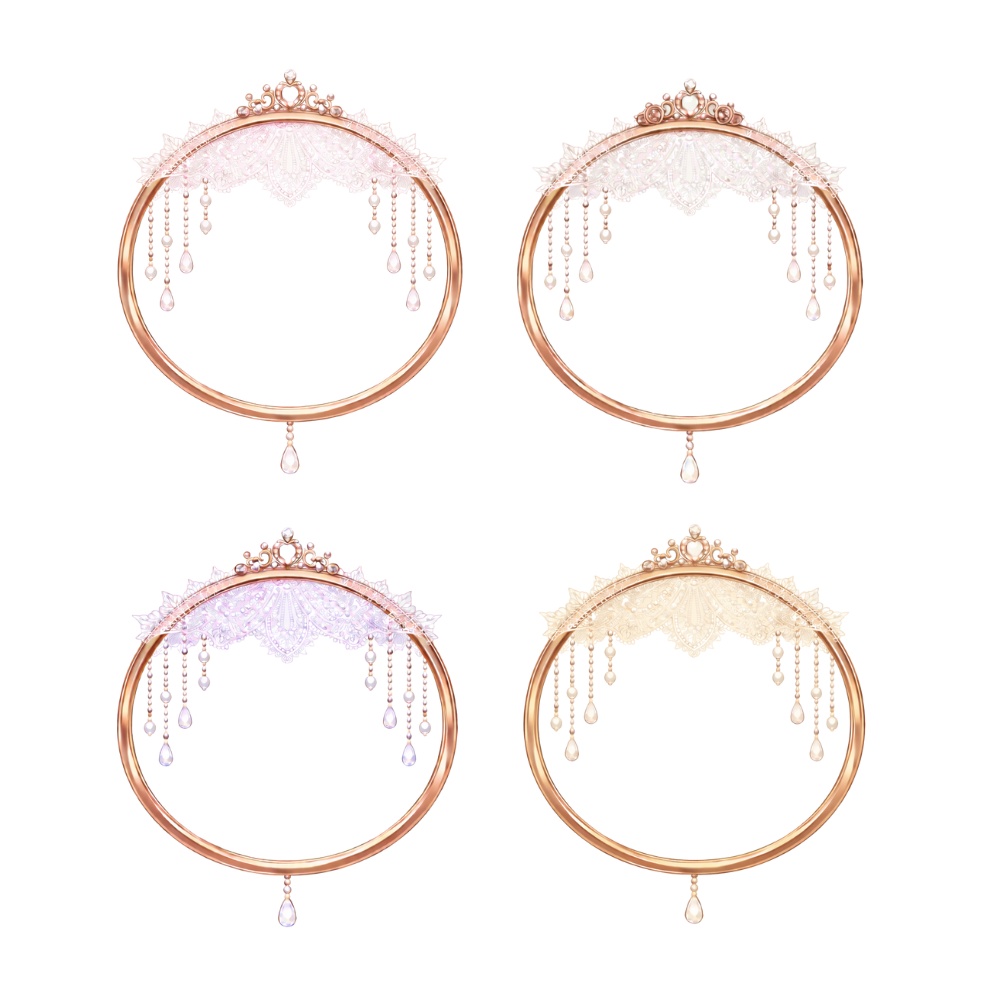 【アイコンリング】レースティアラ&パールドロップ アイコンリング|4点セット|透過PNG|ブライダル・プリンセス・上品ガーリー