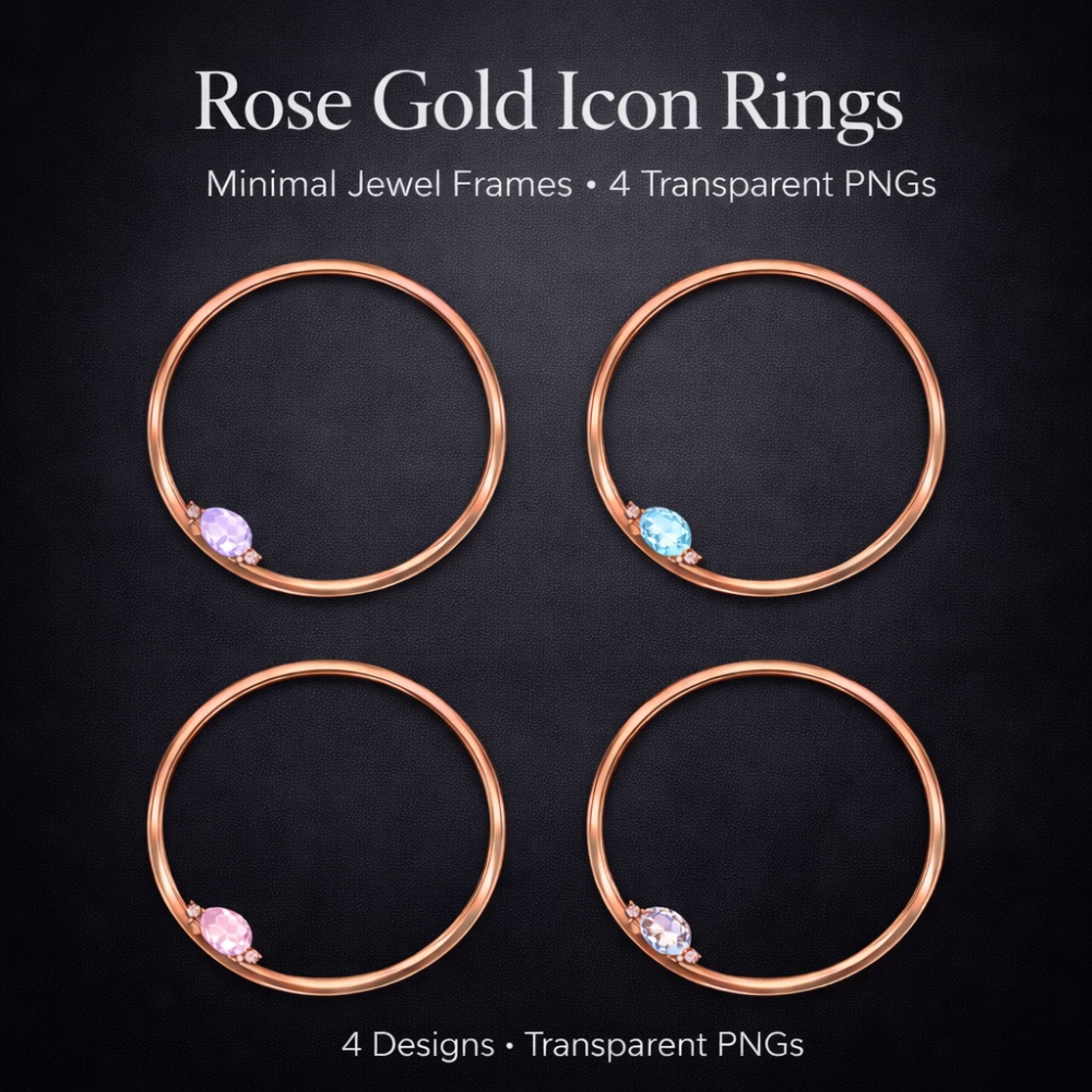 【アイコンリング】ローズゴールド ミニジュエル｜透過PNG｜4点セット｜上品シンプル