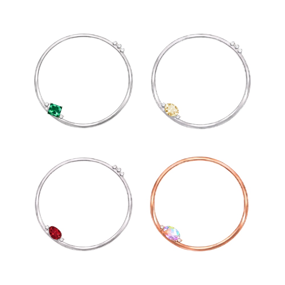 【アイコンリング】ミニマル宝石ワンポイント アイコンリング 4点セット|透明感 PNG|シルバー&ローズゴールド|上品・大人
