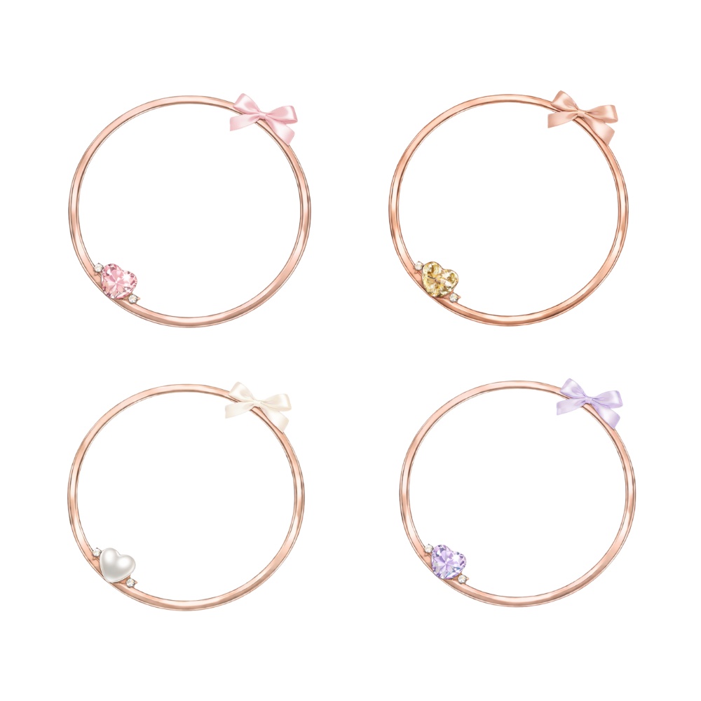 【アイコンリング】リボン&ハートジュエル アイコンリング 4点セット|ローズゴールド・大人ガーリー・透過PNG