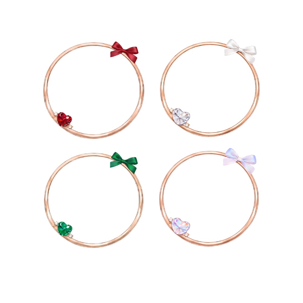 【アイコンリング】リボン&ハート宝石 4点セット|ピンクゴールド|上品ガーリー・透明感PNG