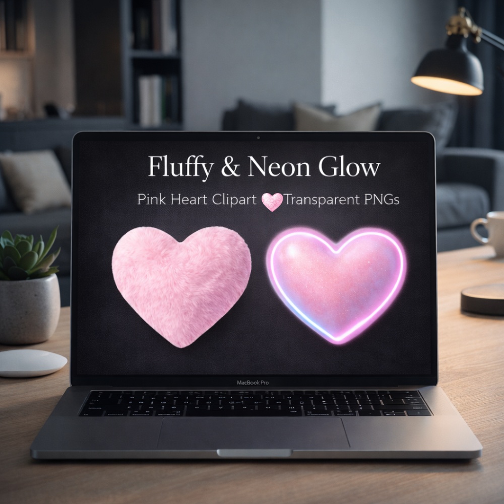【ハート素材】ピンクハート4点セット|レース・グリッター・ファー・ネオン|ガーリー透明感 PNG