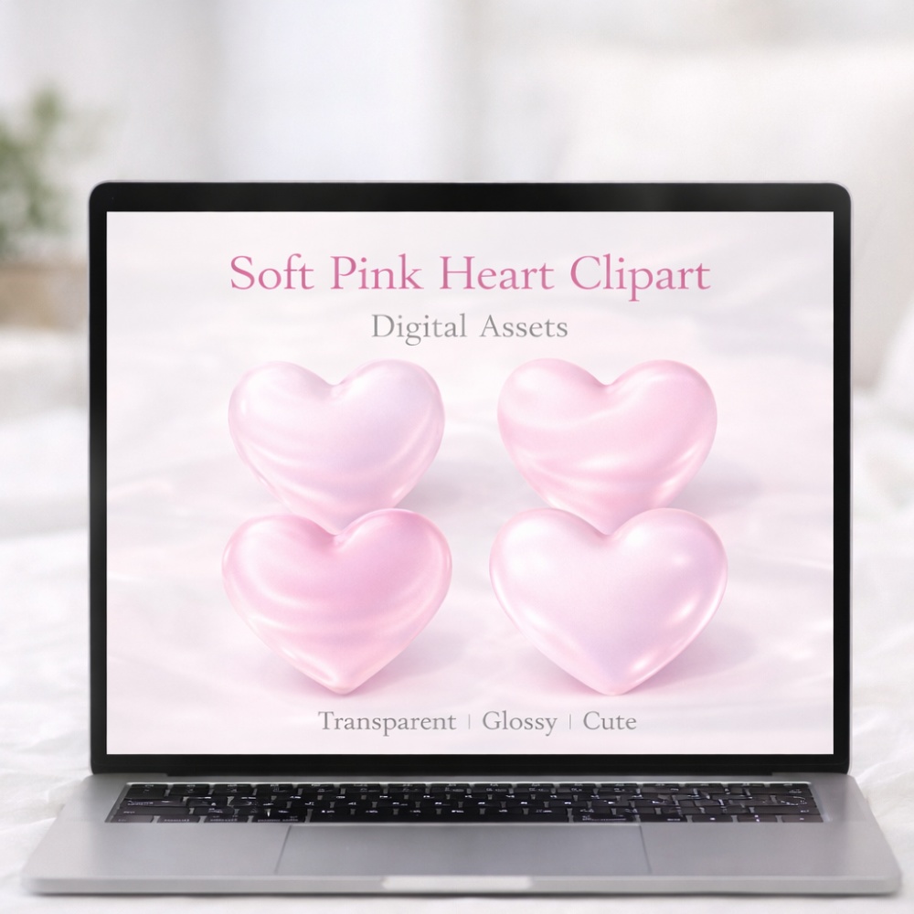 【ハート素材】ちゅるんピンクハート4点セット| 透過PNG|やわらか光沢・ガーリー|アイコン・SNS装飾素材
