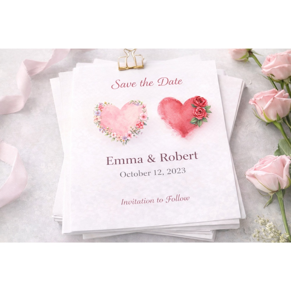 【ハート素材】水彩フラワーハート 4点セット|花飾り・水彩画風・ロマンティック|透過PNG 素材