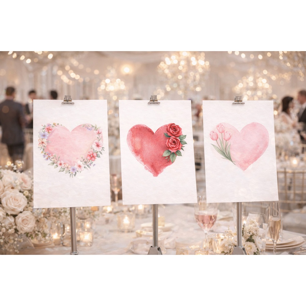 【ハート素材】水彩フローラルハート素材 10点セット|花・ボタニカル・やさしいピンク|カード・招待状向けPNG