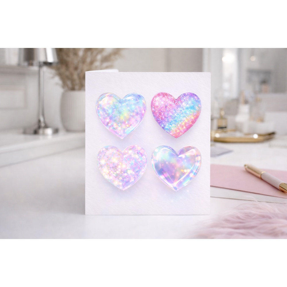 【ハート素材】オーロラレインボー ハート素材 4点セット|キラキラ・ホログラム・透明感|PNG透過 デジタル素材