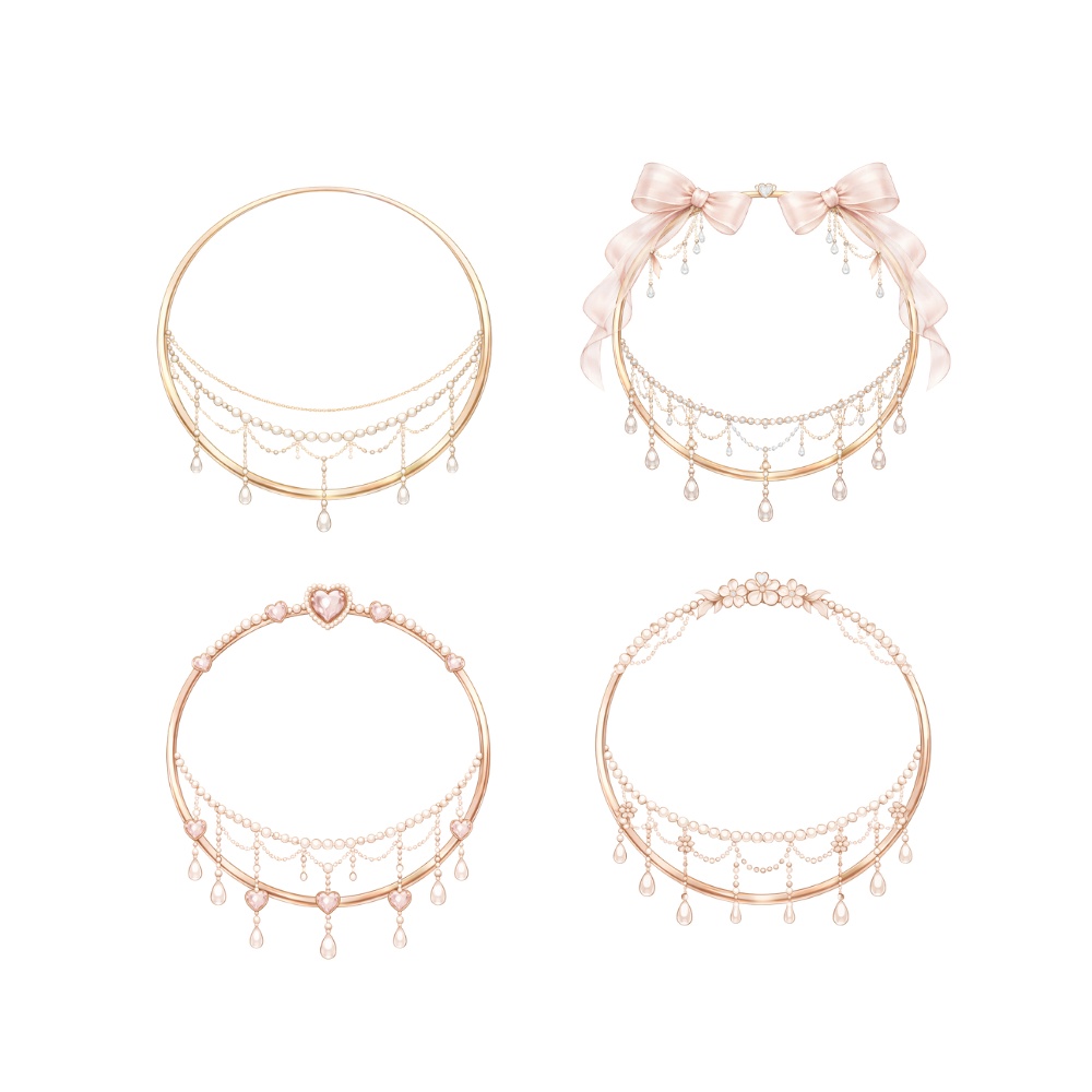 【アイコンリング】パール&チェーン ブライダル 4点セット|上品・大人ガーリー・透明感|透過PNG