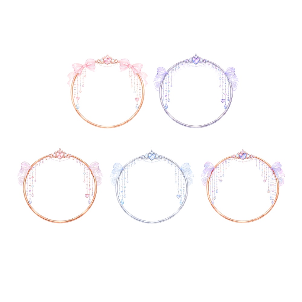 【アイコンリング】プリンセスリボン&ハート アイコンリング5点セット|パステルジュエリー・透明感・上品ガーリー透過 PNG