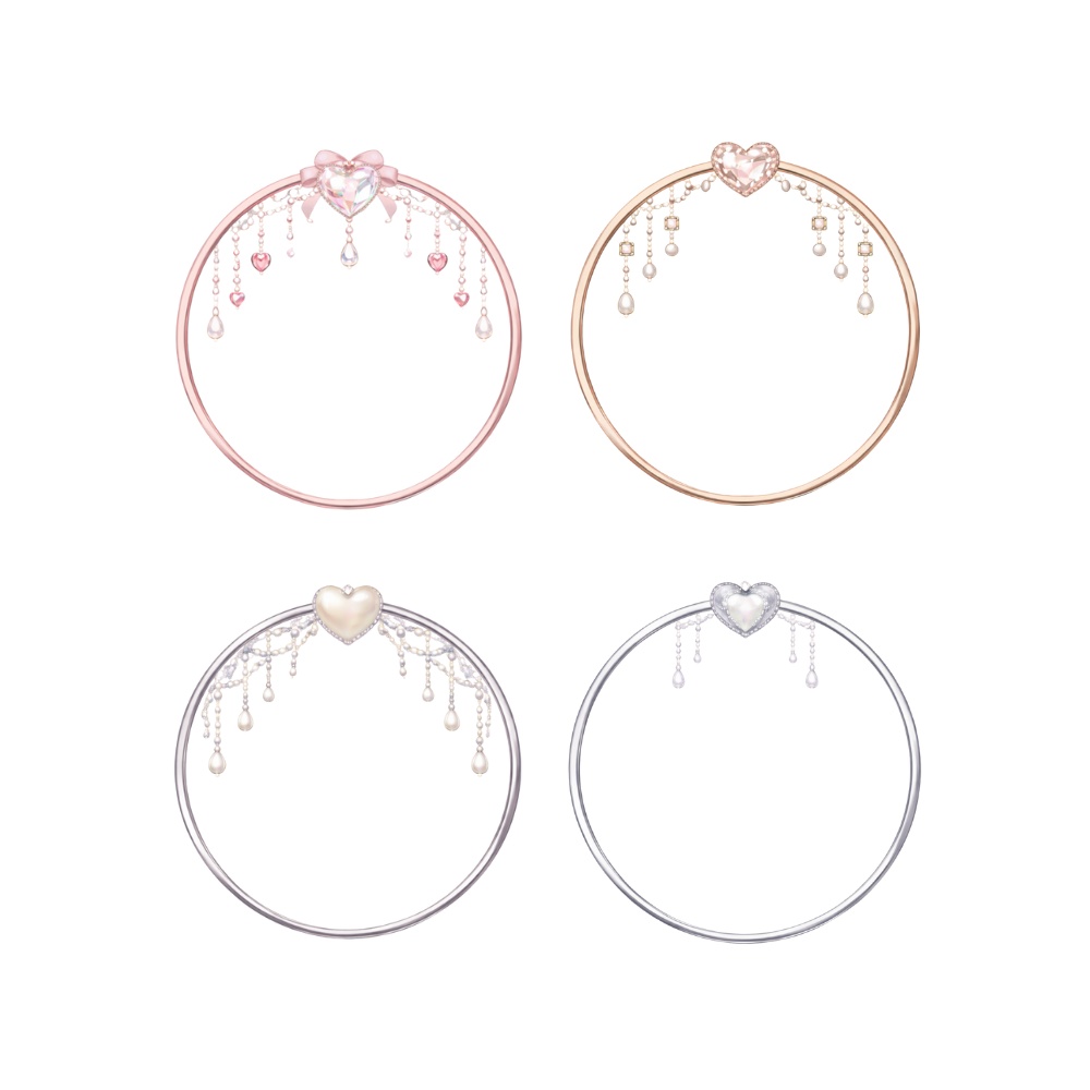 【アイコンリング】ハート×パール チェーン アイコンリング 4点セット|上品ガーリー・透明感ジュエリー|背景透過PNG