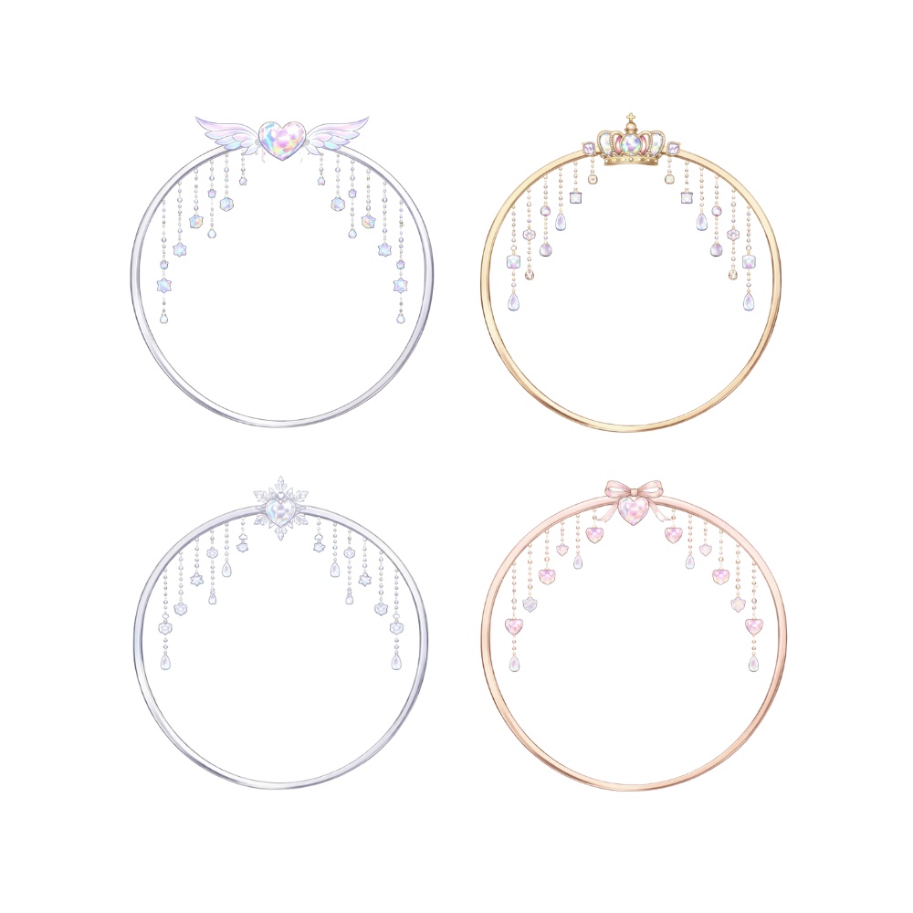 【アイコンリング】エンジェル&クラウン プリンセスリング4点セット|ハート・星・雫チャーム|透過PNG