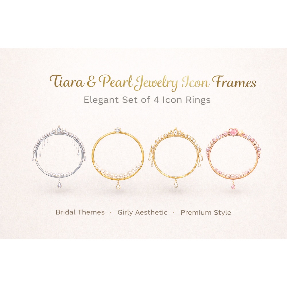 【アイコンリング】ティアラ＆パール ジュエリーアイコンリング 4点セット｜ブライダル・姫系・高見えフレーム