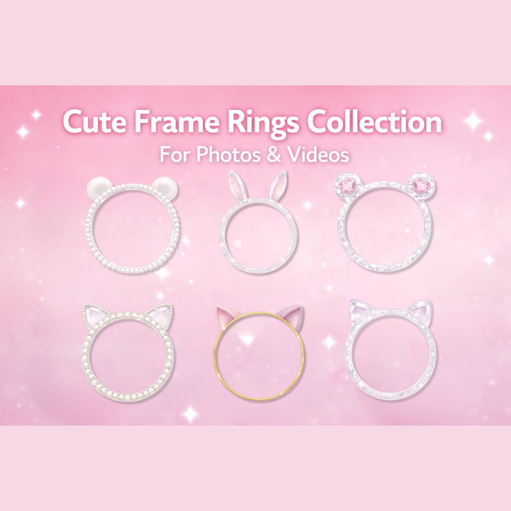 【アイコンリング】ファンシー耳付きアイコンリング6点セット｜透過PNG｜うさぎ・くま・ねこ・ハート｜量産型・推し活・SNSアイコン