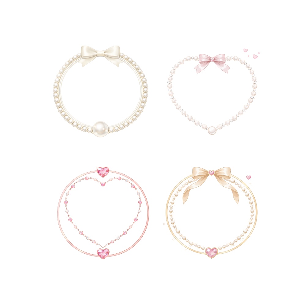 【アイコンリング】パール×リボン プリンセスアイコンリング 4点セット|ハート・レース・上品ガーリー|透過PNG
