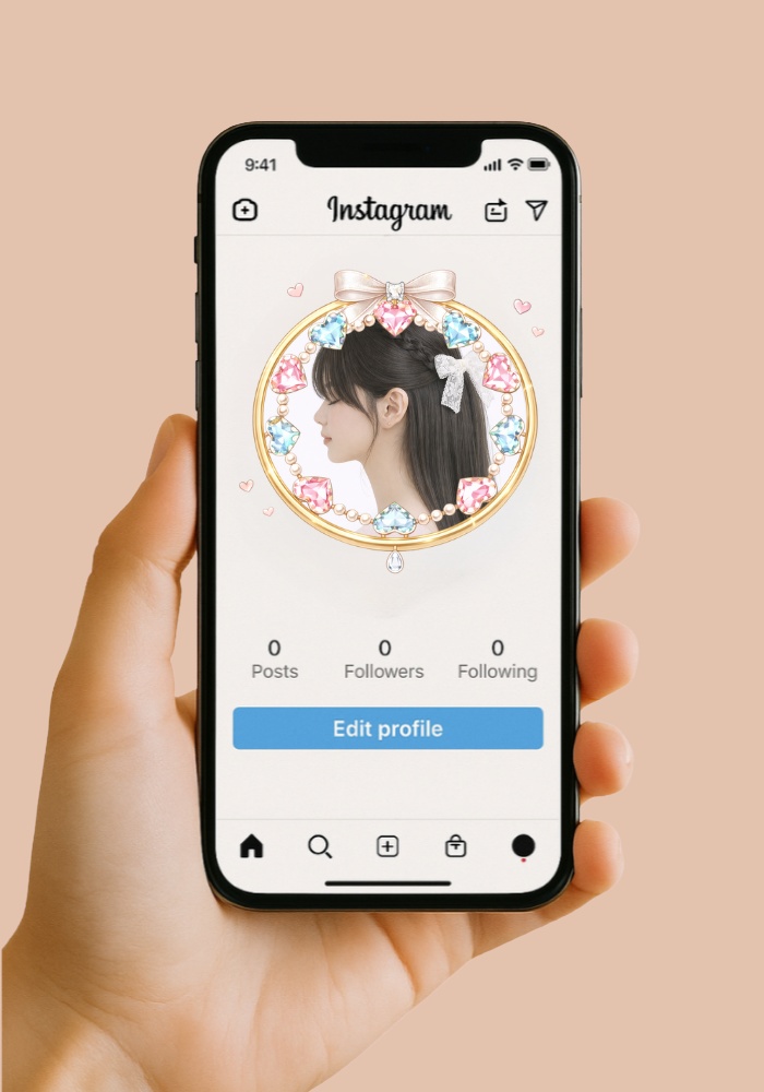 【アイコンリング】ハートジュエル×パール プリンセスアイコンリング 4点セット|リボン・宝石・上品ガーリー|透過PNG