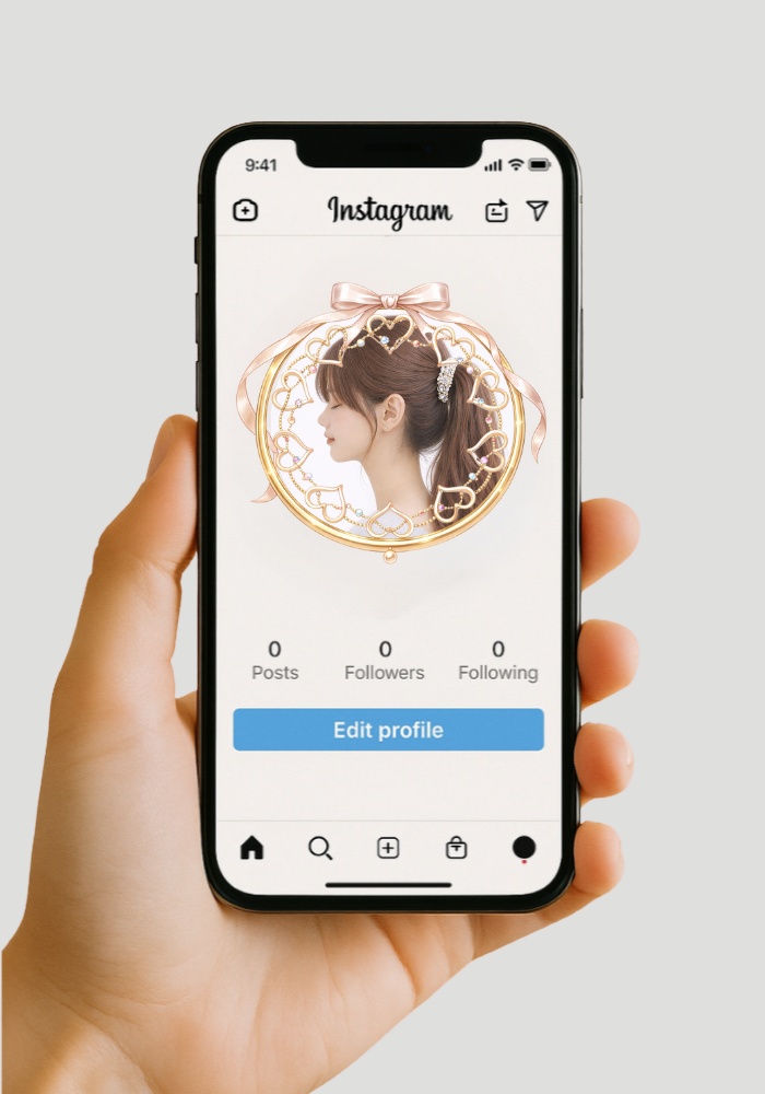 【アイコンリング】ハートジュエル&リボン プリンセスアイコンリング 4点セット|パール・宝石・上品ガーリー|透過PNG