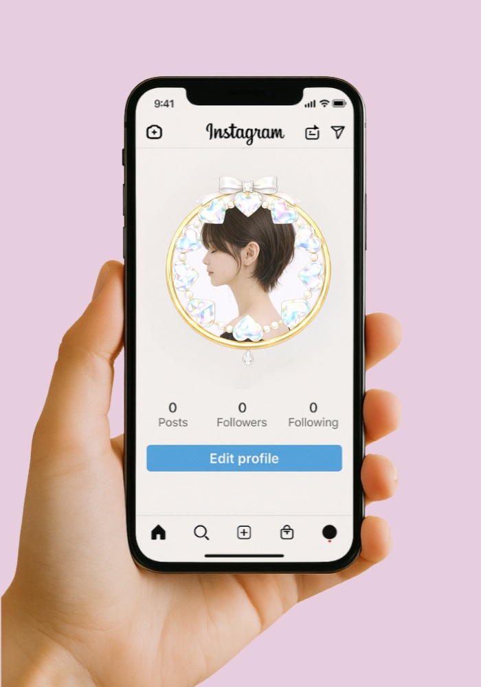 【アイコンリング】ハートジュエル&リボン プリンセスアイコンリング 4点セット|パール・宝石・上品ガーリー|透過PNG