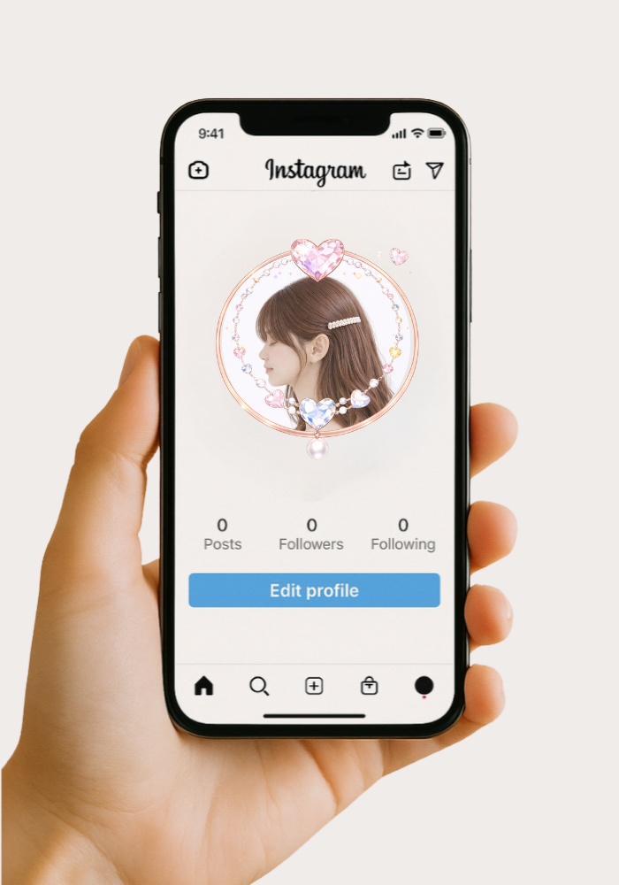 【アイコンリング】クリア&オーロラ ハートパールアイコンリング 4点セット|透明感・上品ガーリー|透過PNG