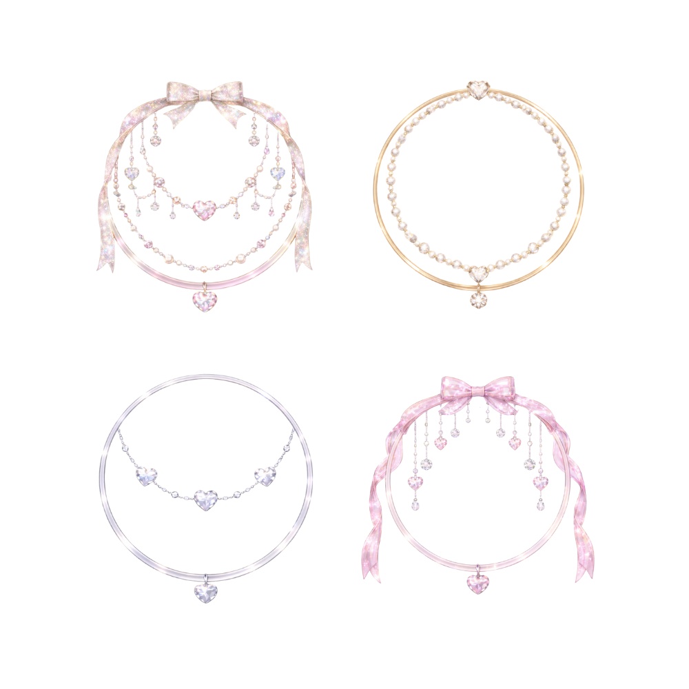 【アイコンリング】シャンデリアリボン&パール ハートアイコンリング 4点セット|上品プリンセス・透明感|透過PNG