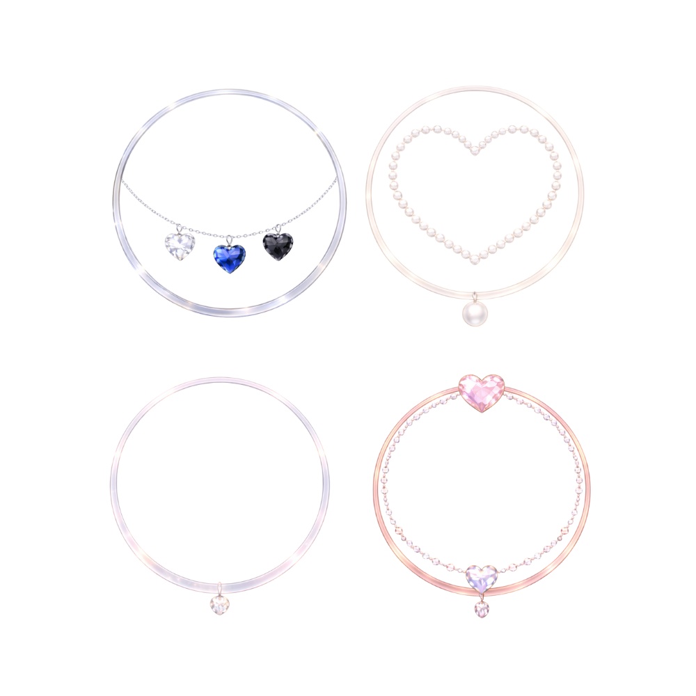 【アイコンリング】ミニマルハート&パール クリアアイコンリング 4点セット|シンプル・透明感|透過PNG