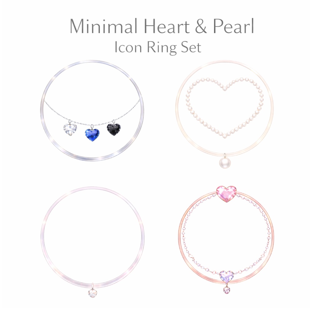 【アイコンリング】ミニマルハート&パール クリアアイコンリング 4点セット|シンプル・透明感|透過PNG