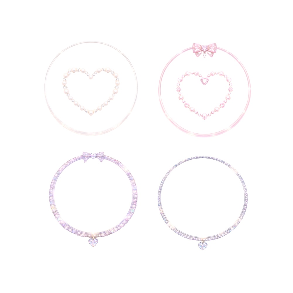 【アイコンリング】パールハート&リボン きらめきアイコンリング 4点セット|淡色ガーリー・透明感|透過PNG