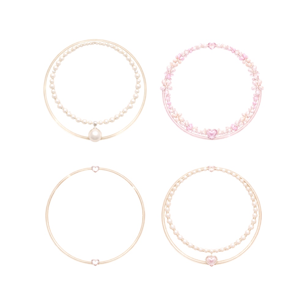 【アイコンリング】パール&フラワー 上品プリンセスアイコンリング 4点セット|ハート・ブライダル風|透過PNG