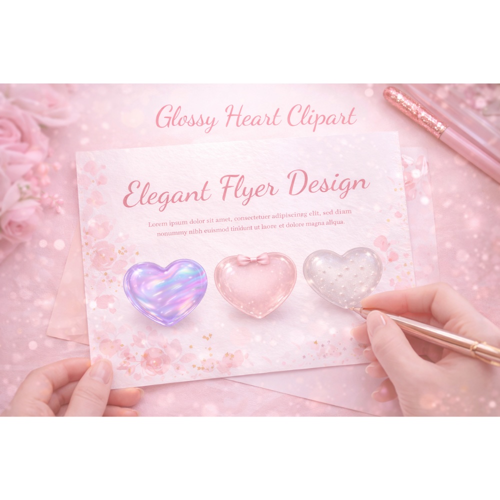 【ハート素材】きらめくゼリー&ガラス風ハート 12点セット|透過PNG|アイコン・配信・装飾用