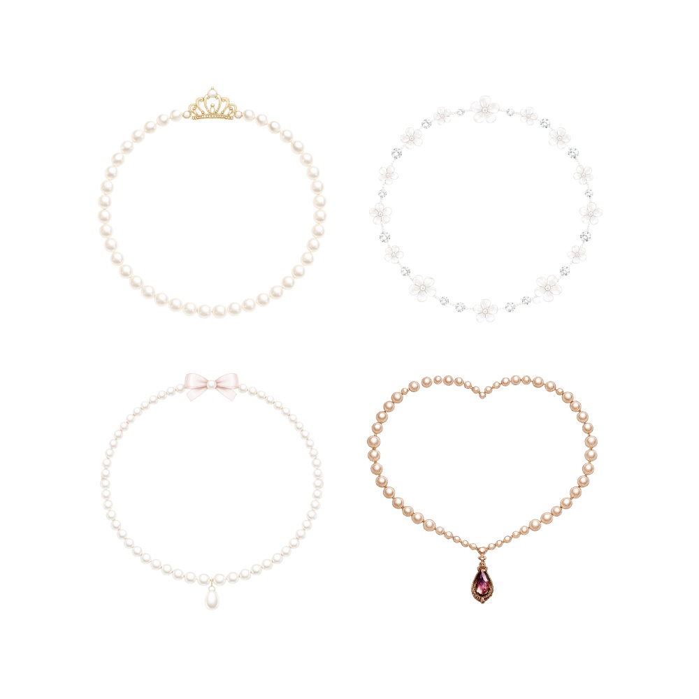 【アイコンリング】パール&フラワー プリンセスリング4点セット|清楚・ブライダル・大人フェミニン|透過PNG