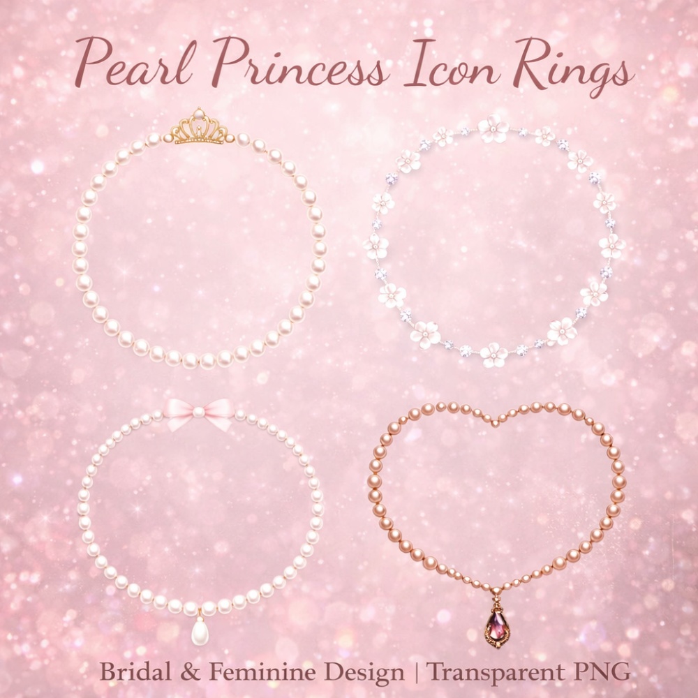 【アイコンリング】パール＆フラワー プリンセスリング4点セット｜清楚・ブライダル・大人フェミニン｜透過PNG