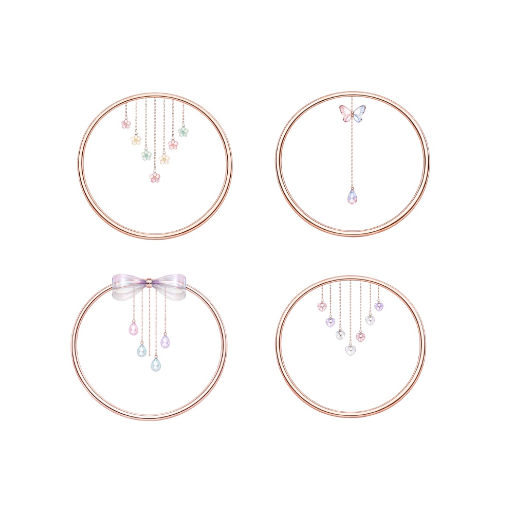 【アイコンリング】パステルフラワー&リボン アイコンリング4点セット|ガーリー・上品・透明感