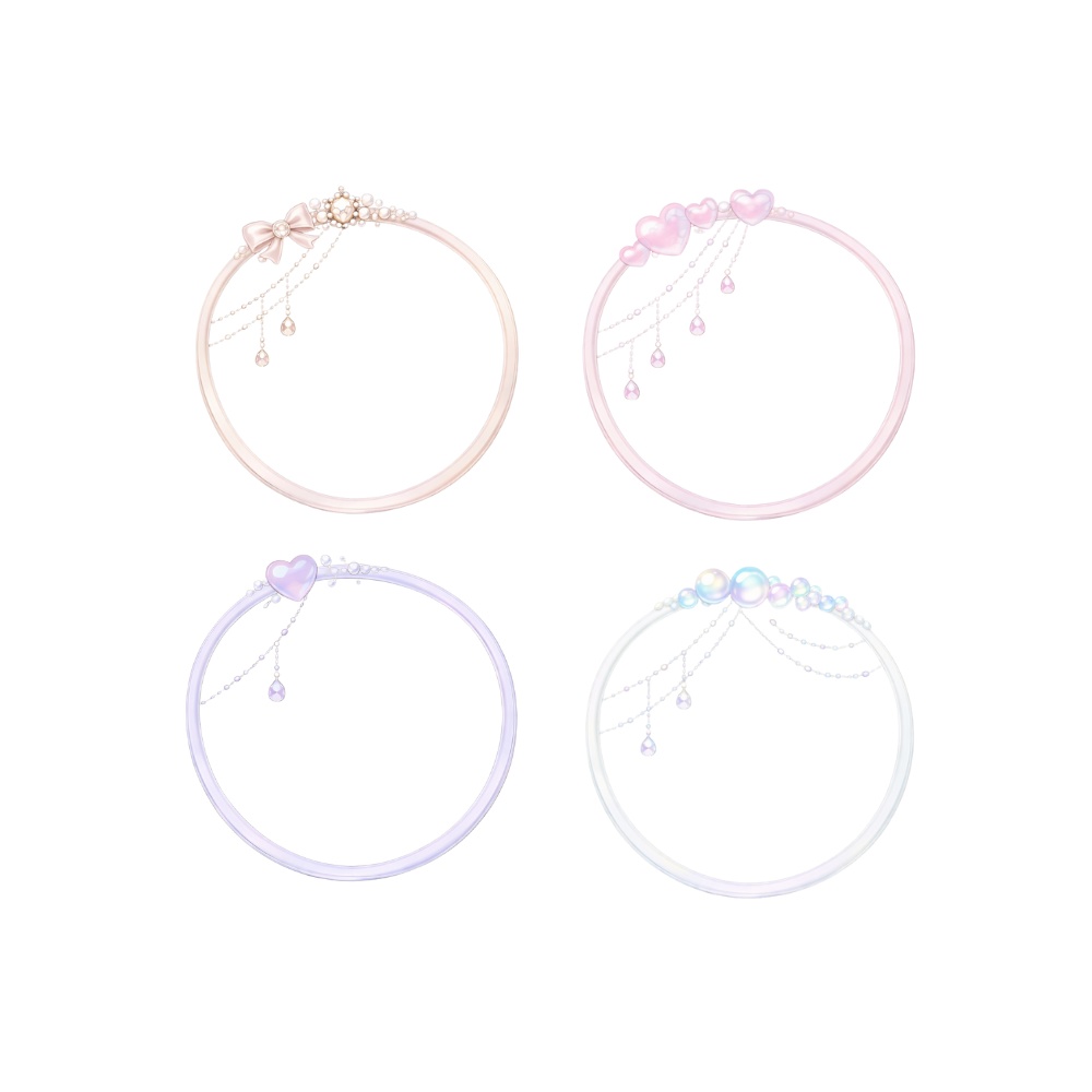 【アイコンリング】ミルキーハート&パール アイコンリング4点セット|淡色・透明感・ガーリー