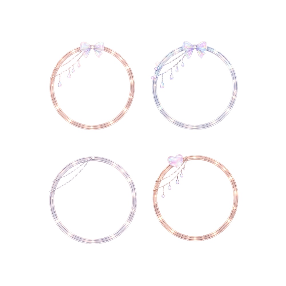 【アイコンリング】パステルリボン&クリスタル アイコンリング4点セット|淡色・上品・透明感