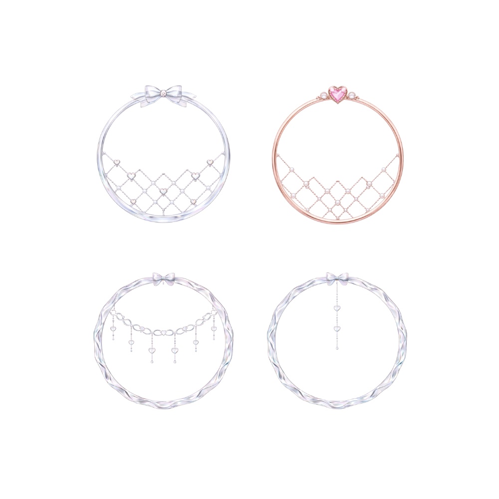 【アイコンリング】クロスタルハート4点セット|繊細ガーリー 透過PNG