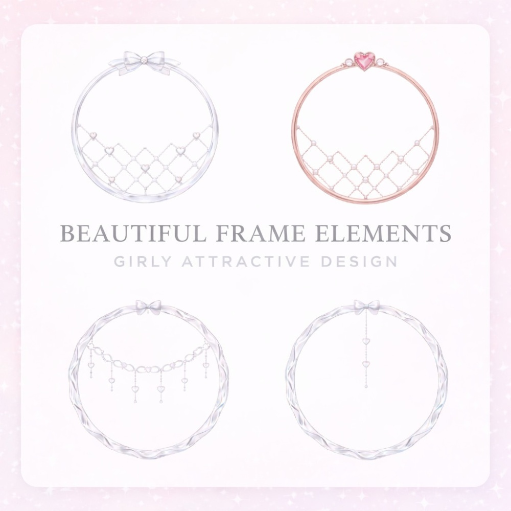 【アイコンリング】クロスタルハート4点セット|繊細ガーリー 透過PNG