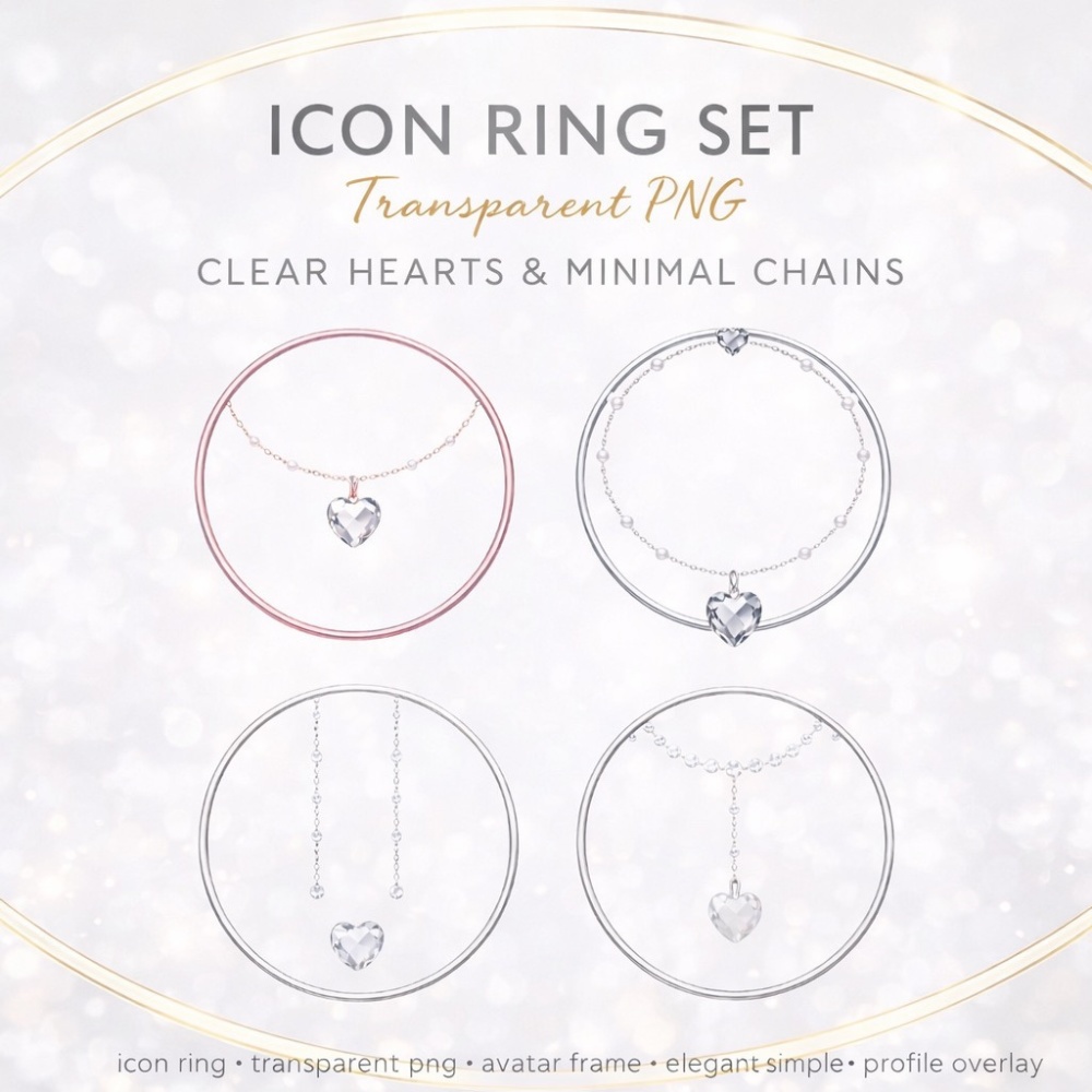 【アイコンリング】透過PNG|クリアハート&ミニマルチェーン アイコンリング4点セット