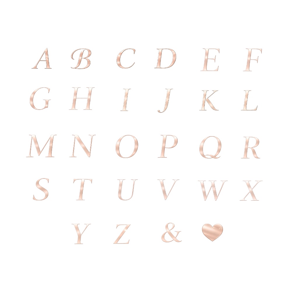 【アルファベット素材】ローズゴールド・セリフ体 A〜Z & ♡ / 透過PNG