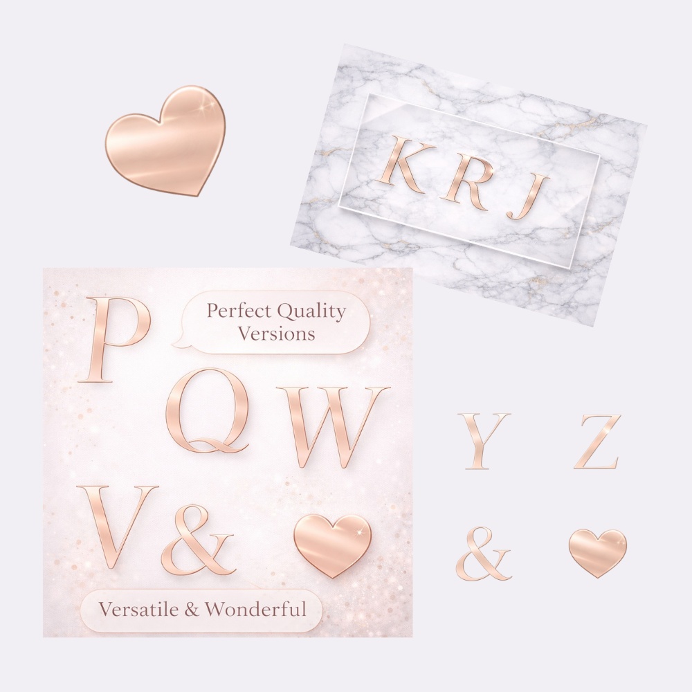 【アルファベット素材】ローズゴールド・セリフ体 A〜Z & ♡ / 透過PNG