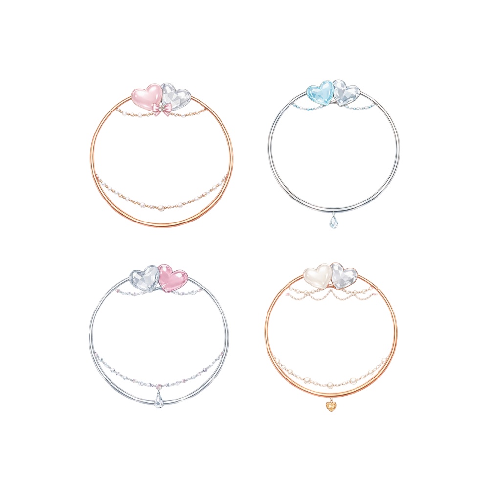 【アイコンリング】ガラスハート×ツインハート 4点セット|上品ペアデザイン|透過PNG。