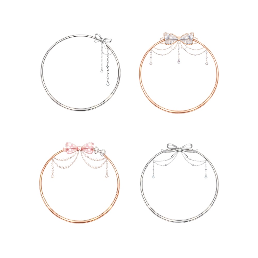 【アイコンリング】リボン×パール 華奢アイコンリング4点セット|透過PNG。