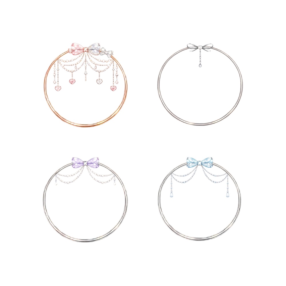 【アイコンリング】リボン×チェーン 上品ガーリー4点セット|透過PNG