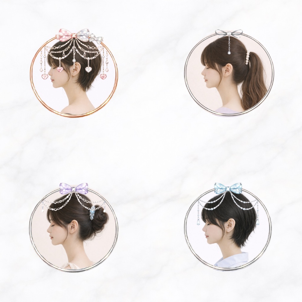 【アイコンリング】リボン×チェーン 上品ガーリー4点セット|透過PNG