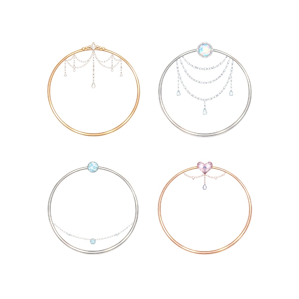 【アイコンリング】雫きらめくプリンセスチェーンリング 4点セット|透過PNG。