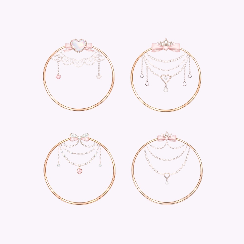 【アイコンリング】リボン&ハート姫系セット|上品ブライダルデザイン4点|透過PNG