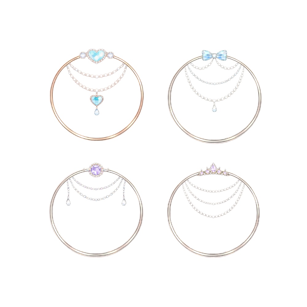 【アイコンリング】透明感ガラスブルー&パールチェーン 4点セット|透過PNG