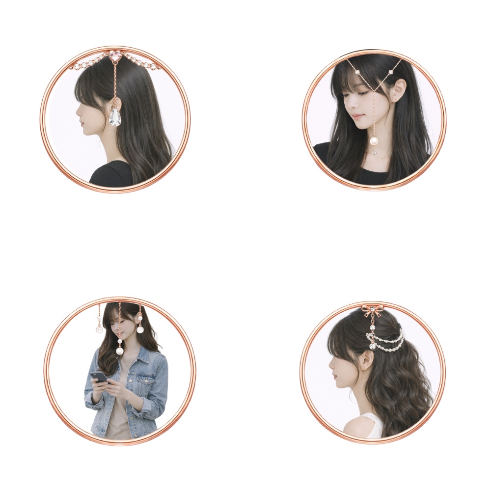 【アイコンリング】ローズゴールド ドロップチャーム4点セット|上品ハート&パール|透過PNG